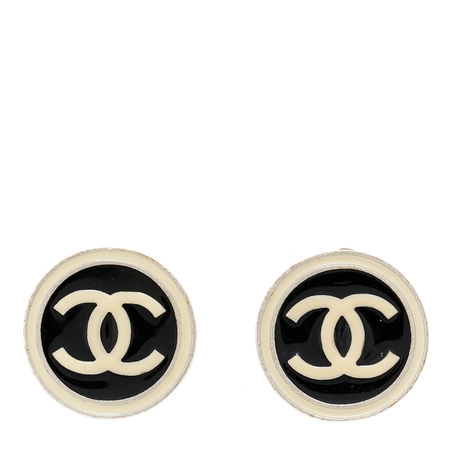 Resin CC Clip On Earrings Black White