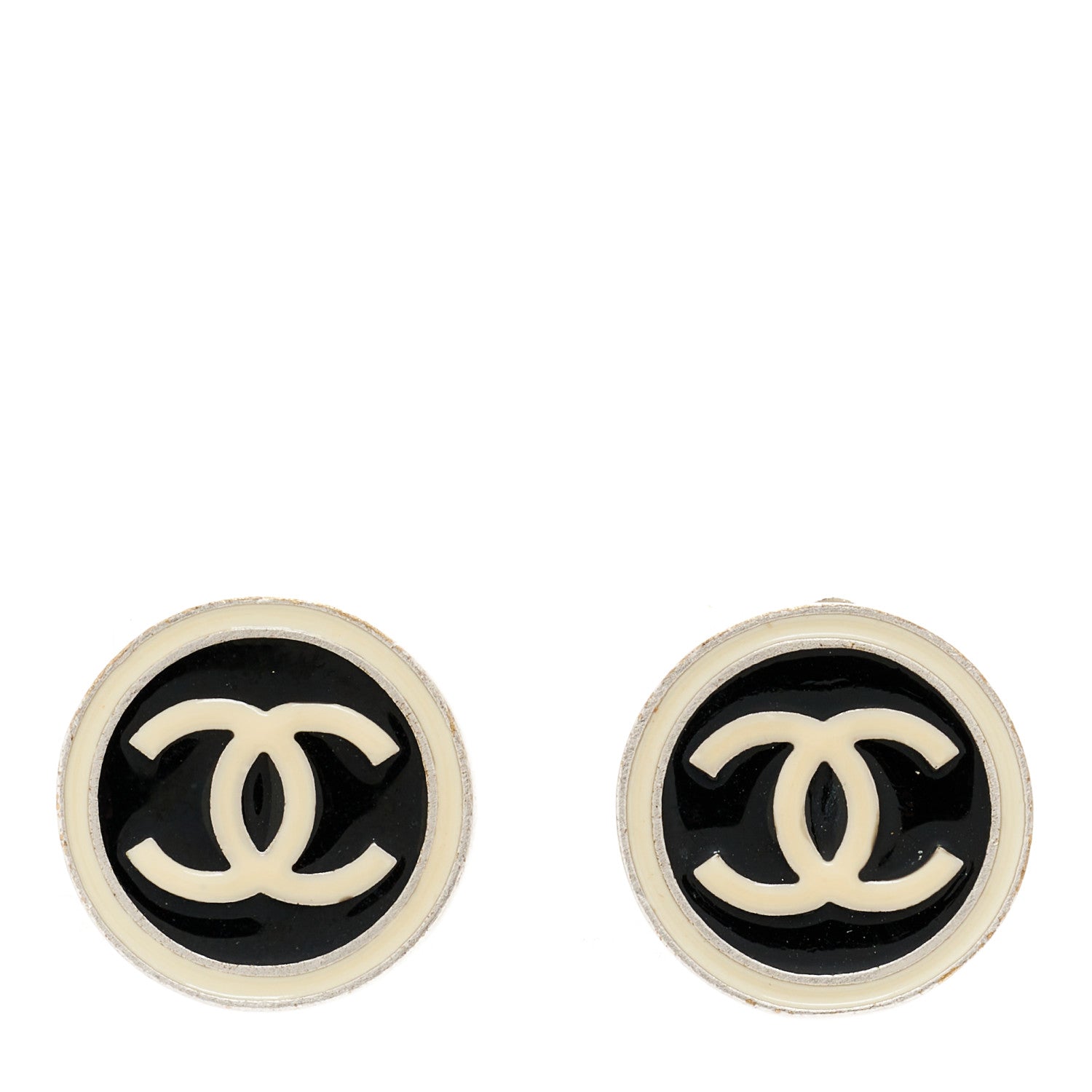 Chanel Resin CC Clip On Earrings Black White 1 of 5