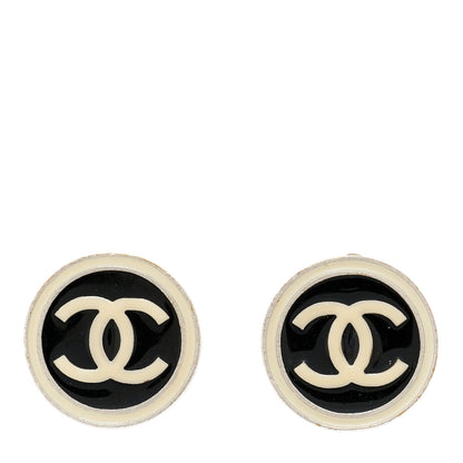 Chanel Resin CC Clip On Earrings Black White 1 of 5