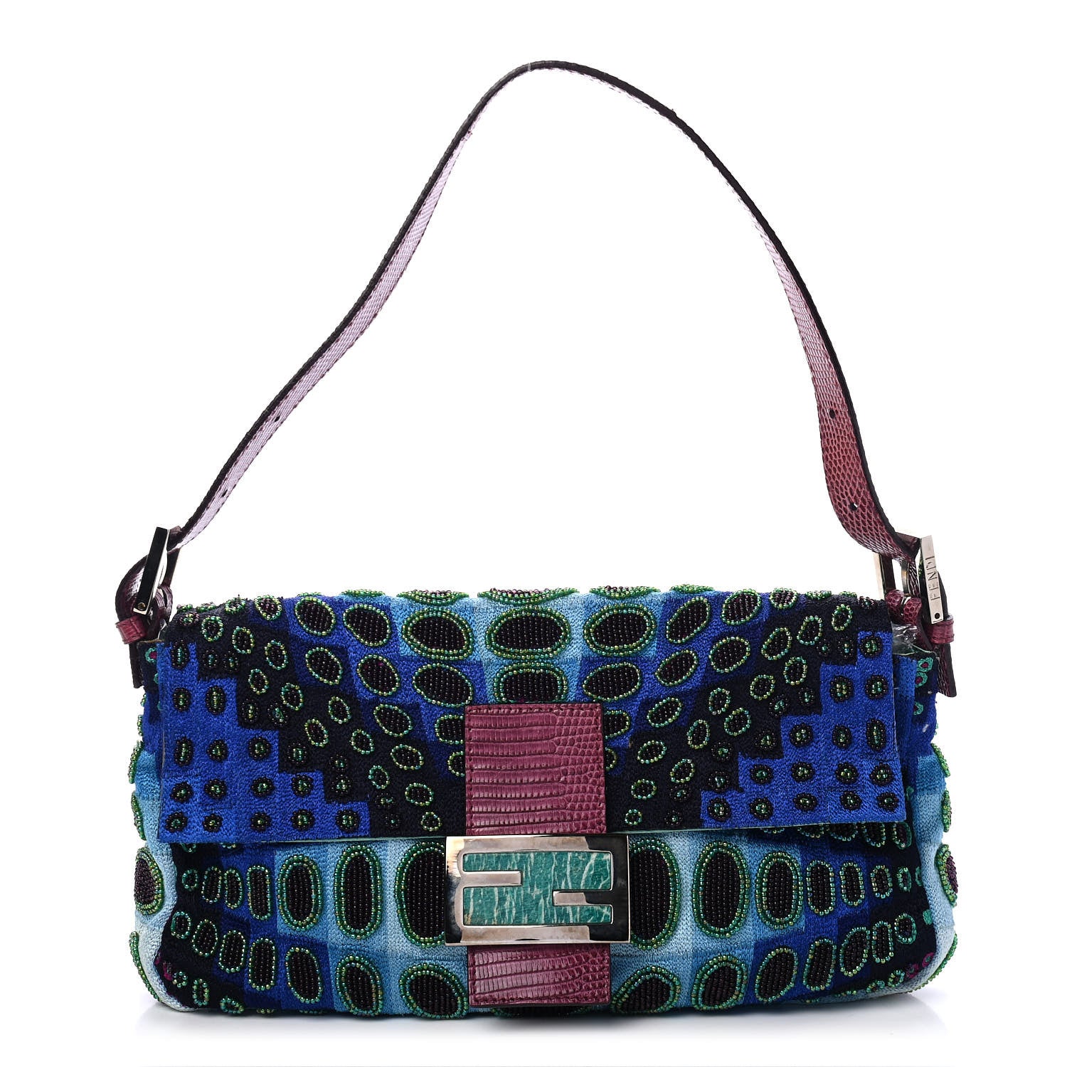 Fendi Lizard Beaded Baguette Blue 1 of 5