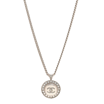 Chanel Crystal Enamel CC Pendant Necklace Silver White 1 of 6