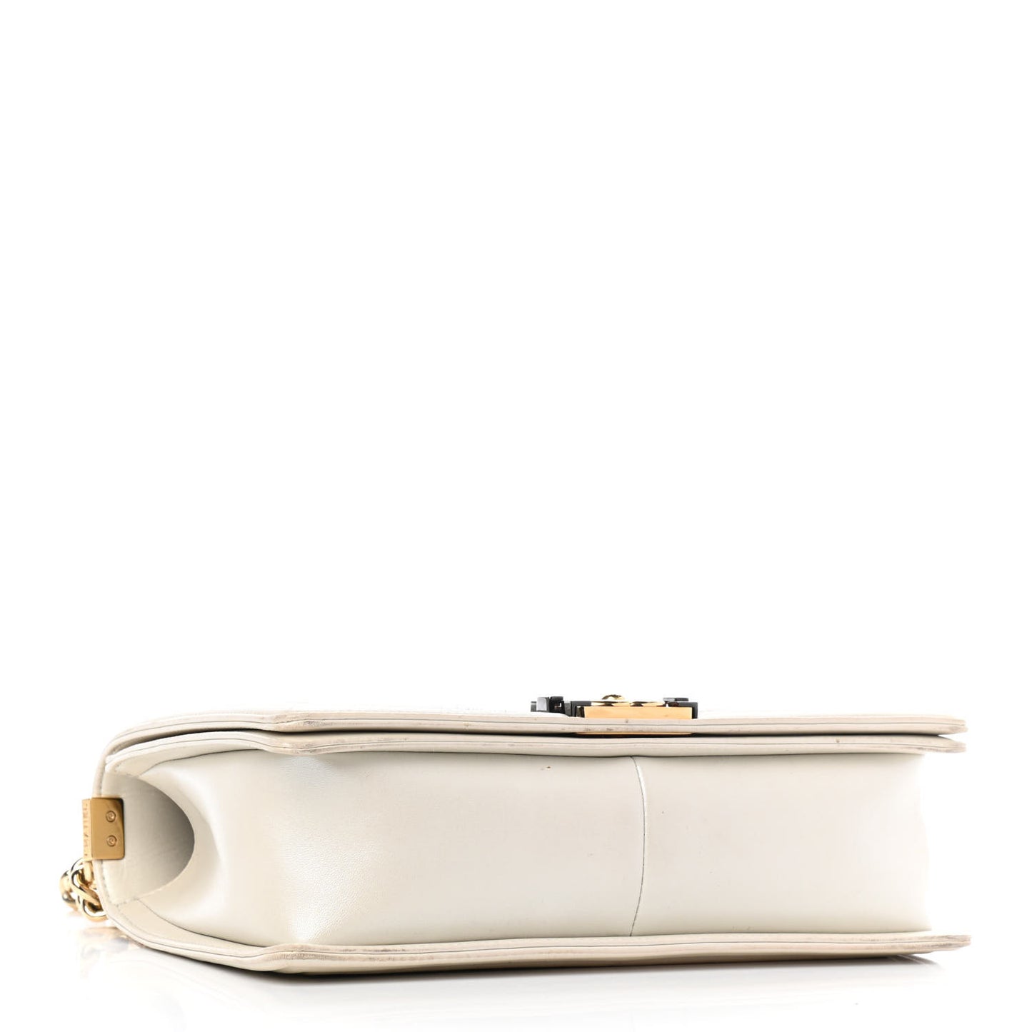 Metallic Lambskin Embossed Large Boy Cube Flap White