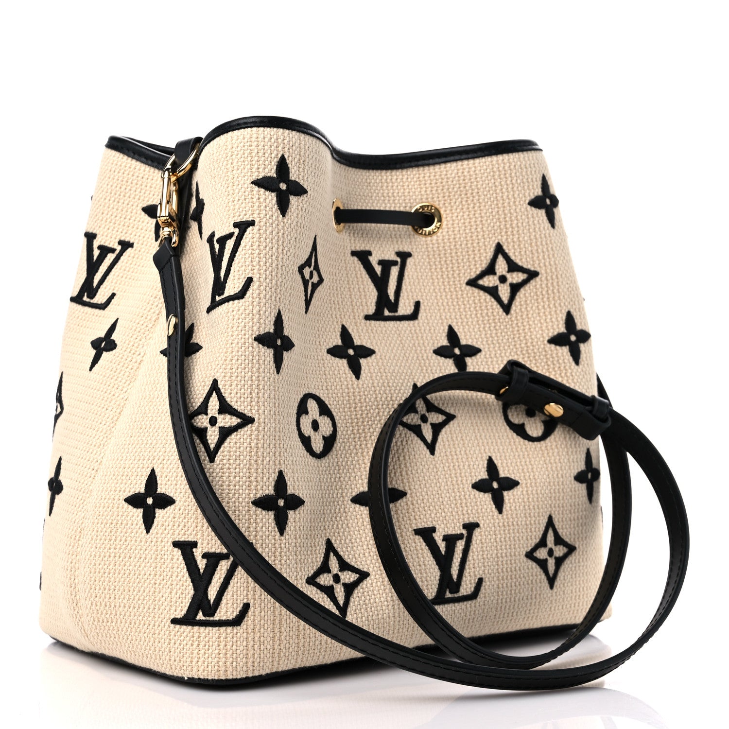 Louis Vuitton Cotton Monogram Embroidered Neonoe MM Beige Black 3 of 10