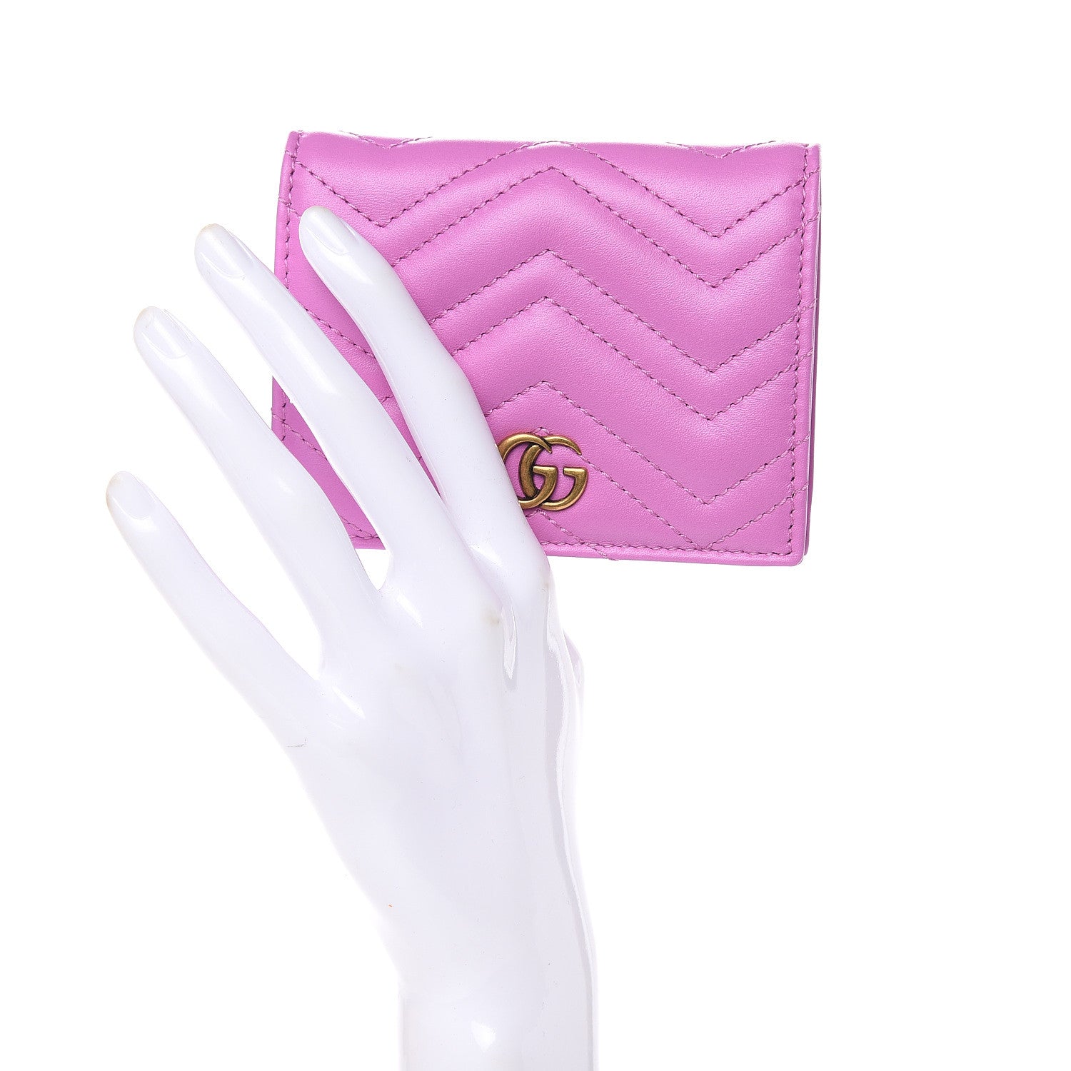 Gucci Calfskin Matelasse GG Marmont Card Case Candy Mousse 2 of 8