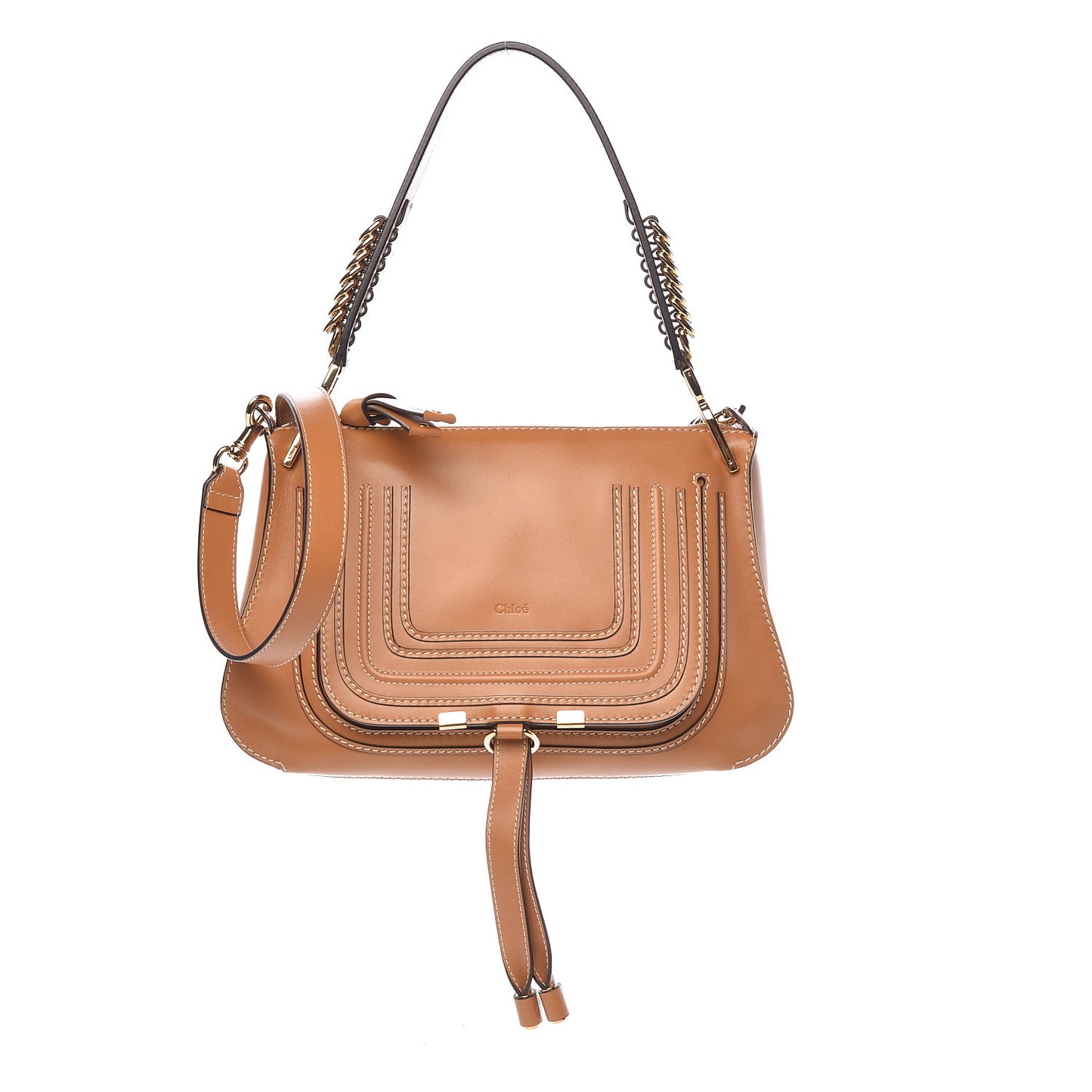 Shiny Calfskin Marcie Saddle Shoulder Bag Autumnal Brown
