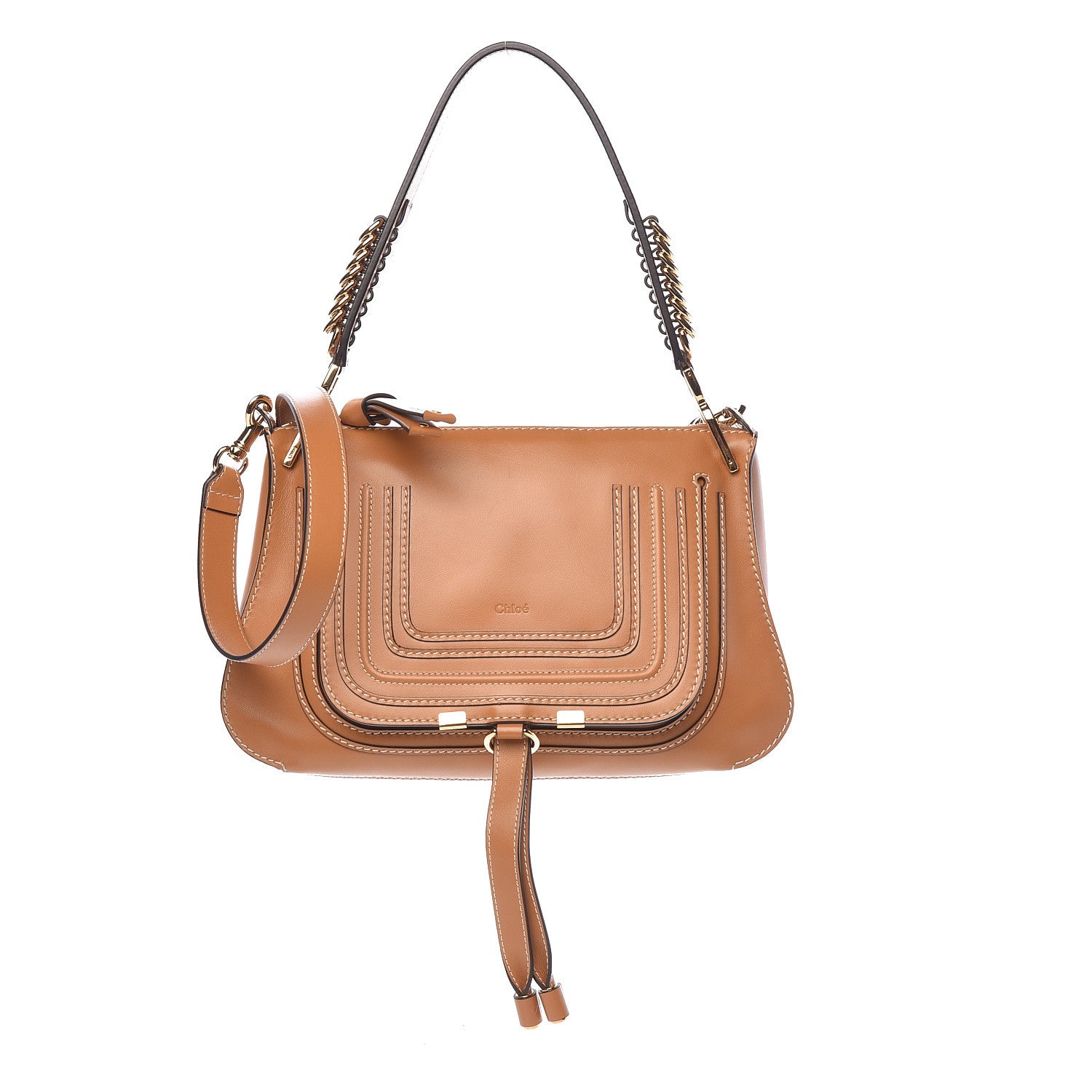 Chloe Shiny Calfskin Marcie Saddle Shoulder Bag Autumnal Brown 1 of 11
