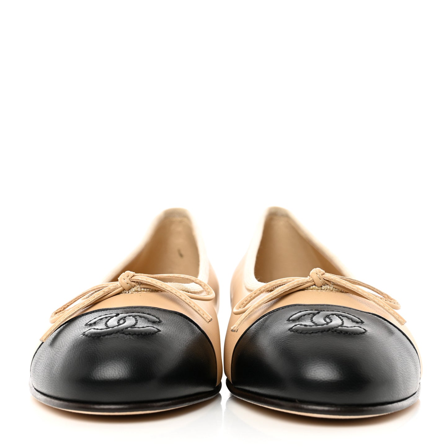 Lambskin Cap Toe CC Ballerina Flats 36 Beige Black