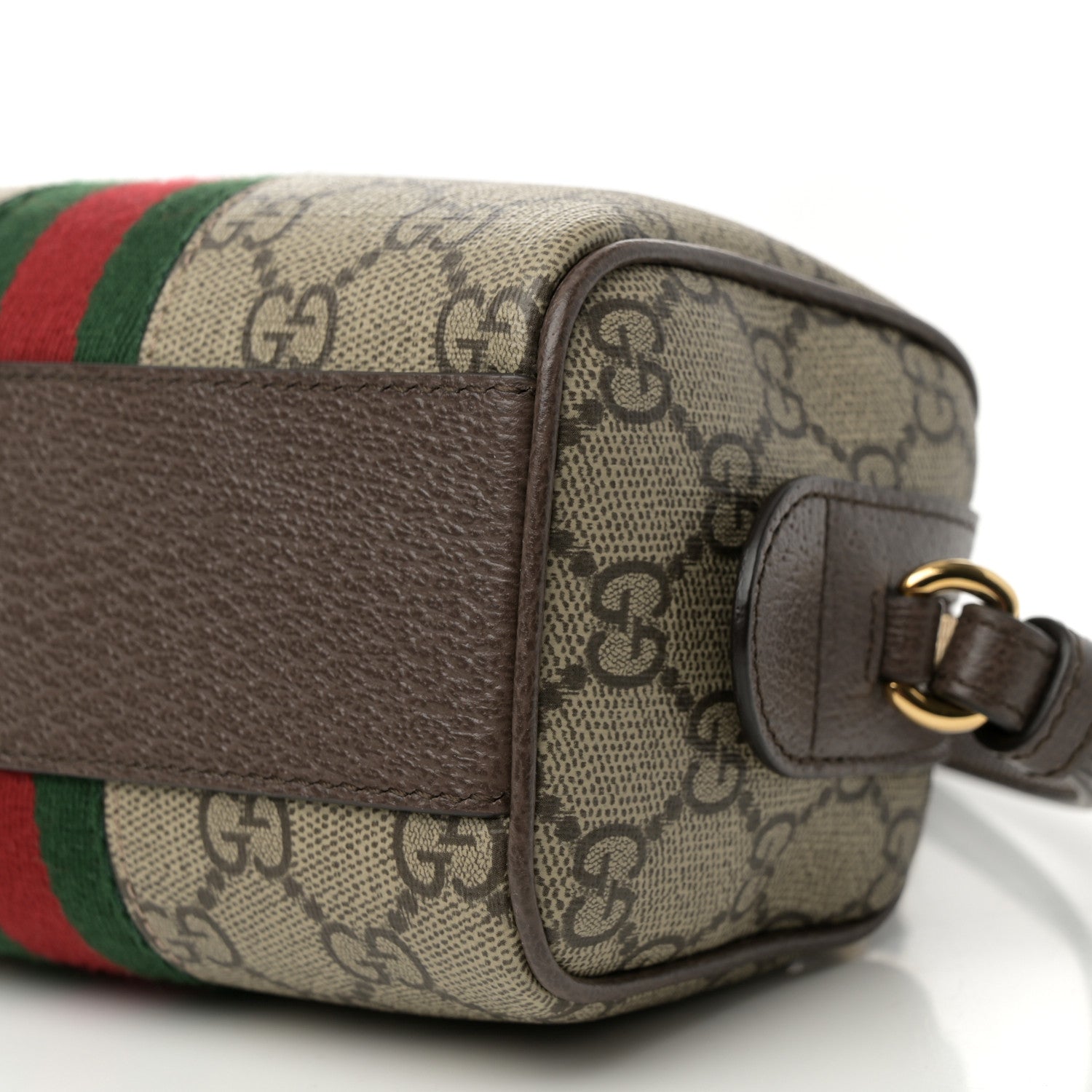 Gucci GG Supreme Monogram Textured Dollar Calfskin Web Super Mini Ophidia Top Handle Bowler Bag Beige Ebony New Acero 10 of 11