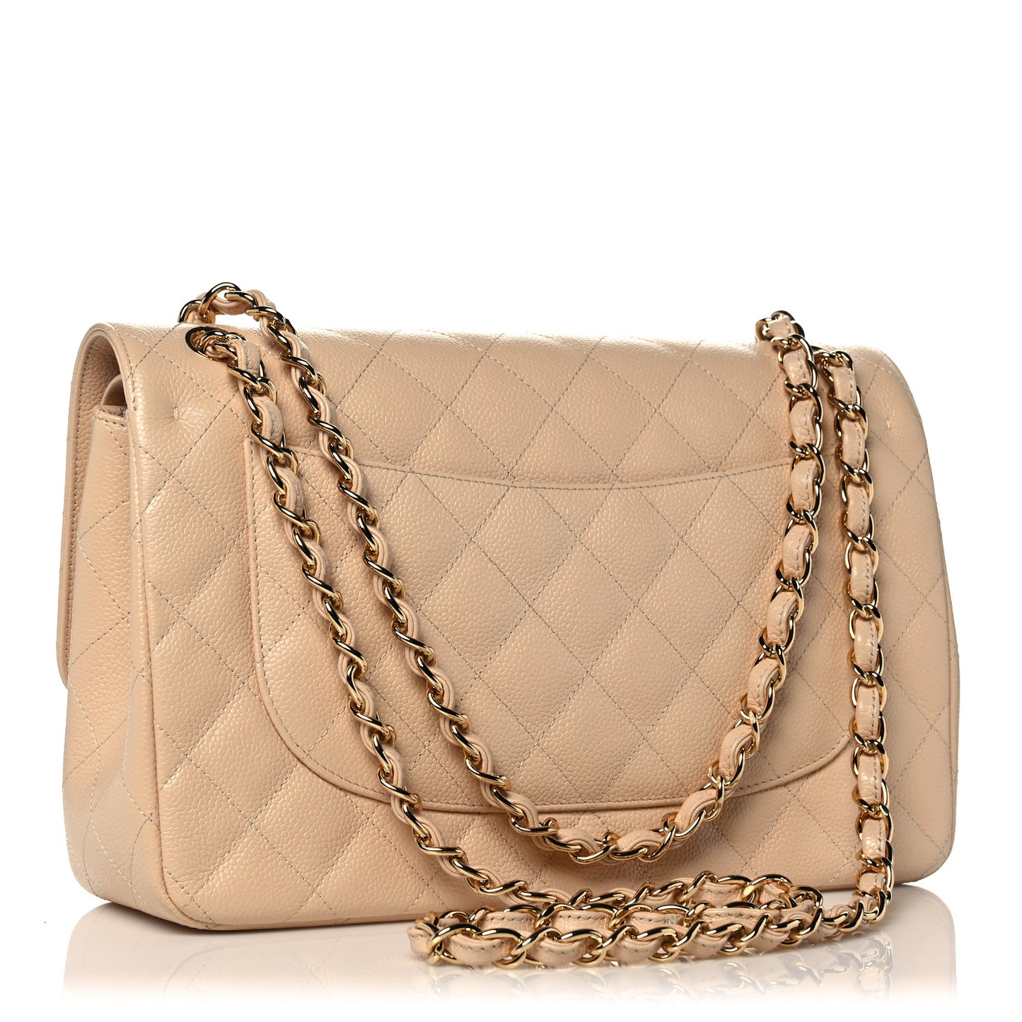 Caviar Quilted Jumbo Double Flap Beige Clair