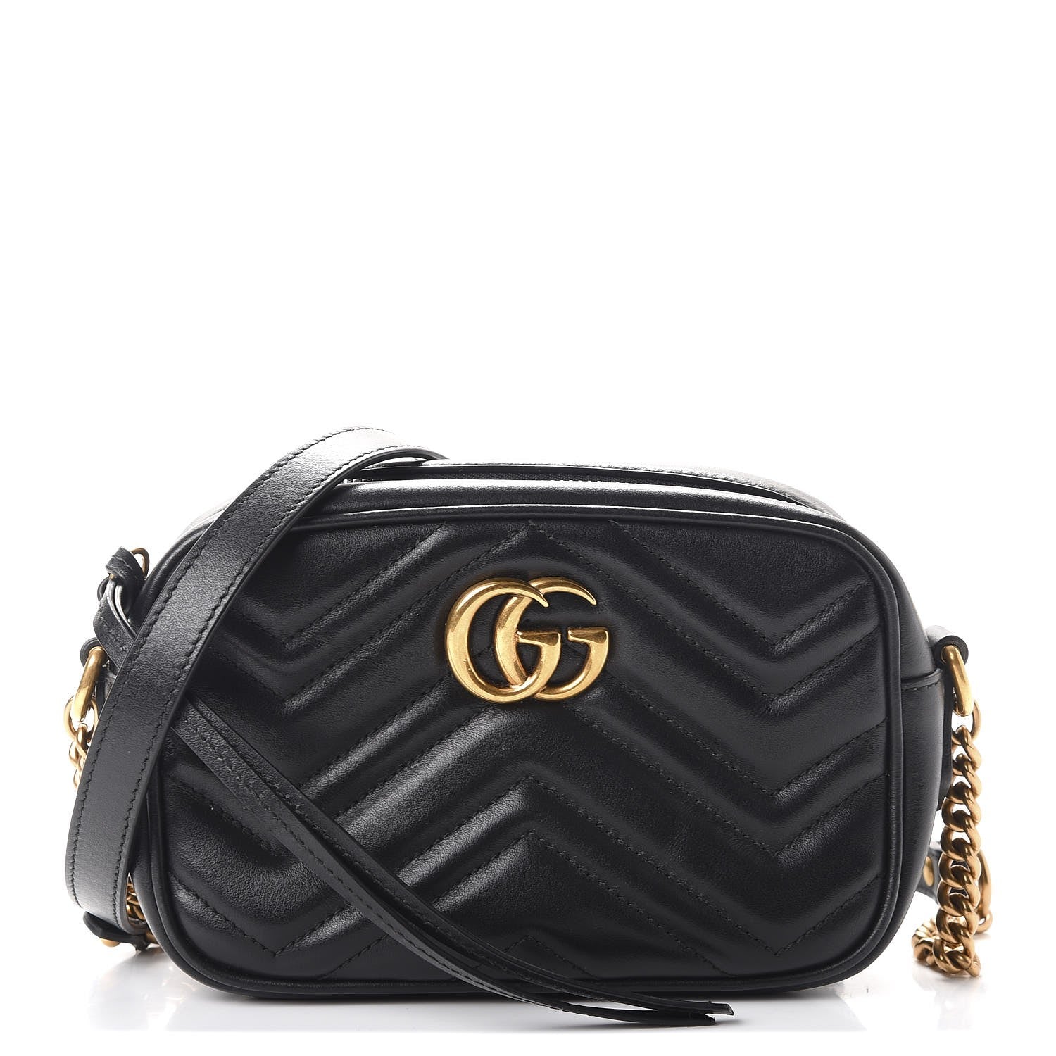 Gucci Calfskin Matelasse Mini GG Marmont Chain Shoulder Bag Black 1 of 10