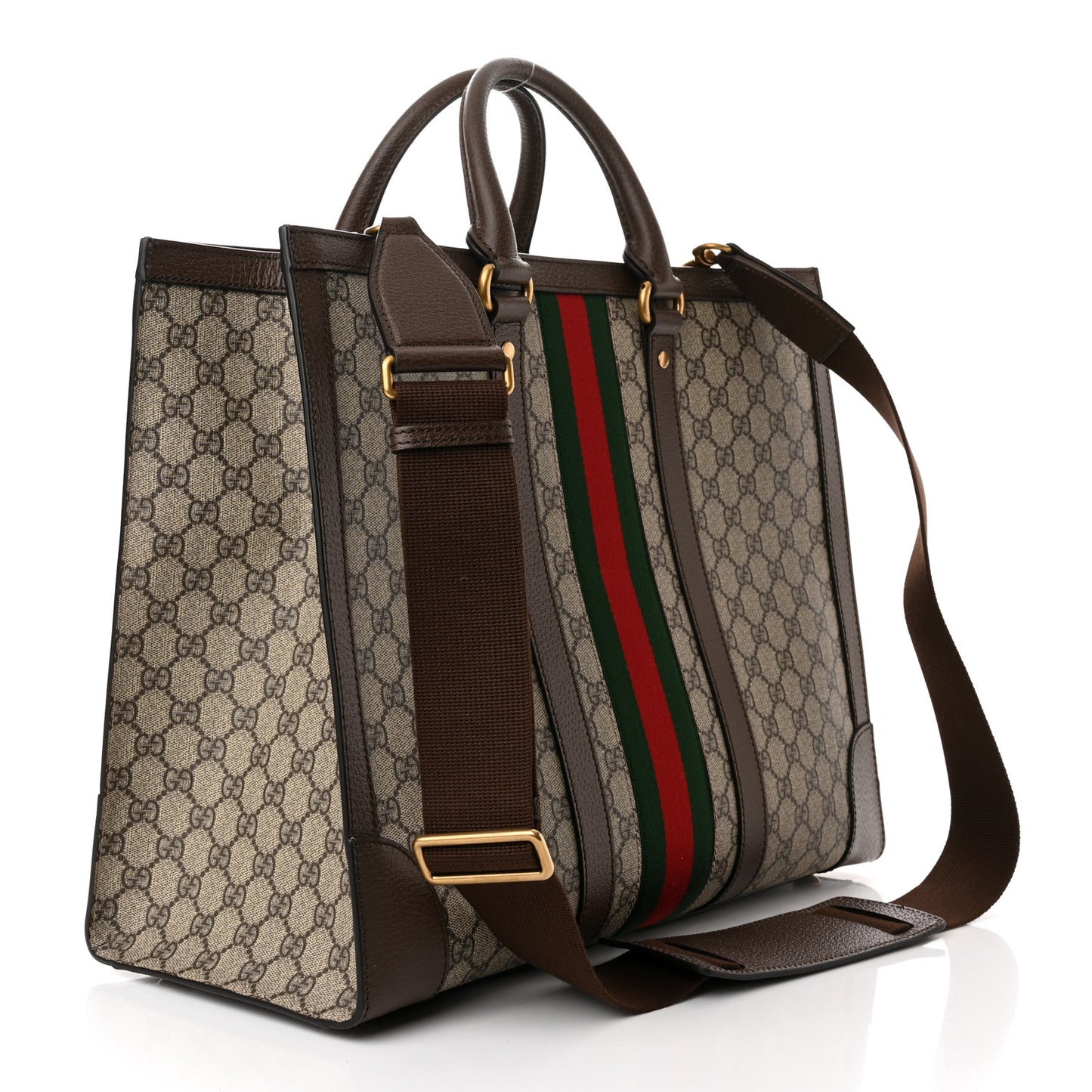 GG Supreme Monogram Textured Dollar Calfskin Web Large Ophidia Tote Bag Beige Ebony