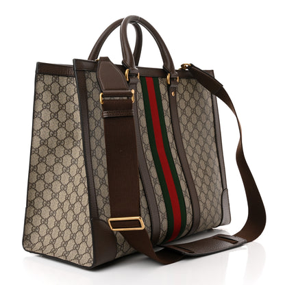 Gucci GG Supreme Monogram Textured Dollar Calfskin Web Large Ophidia Tote Bag Beige Ebony 3 of 10