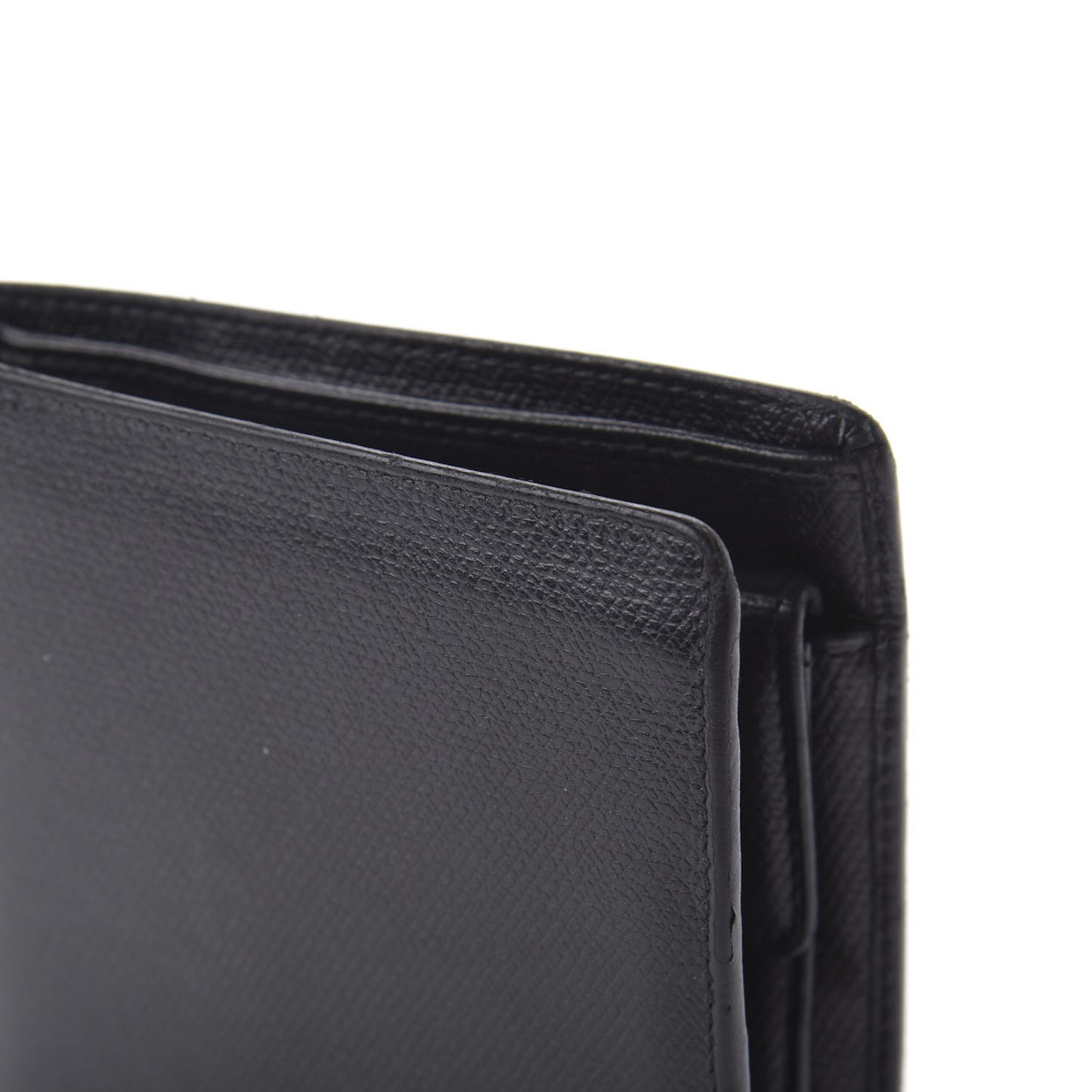 Grained Calfskin CC Button Bi-Fold Wallet Black