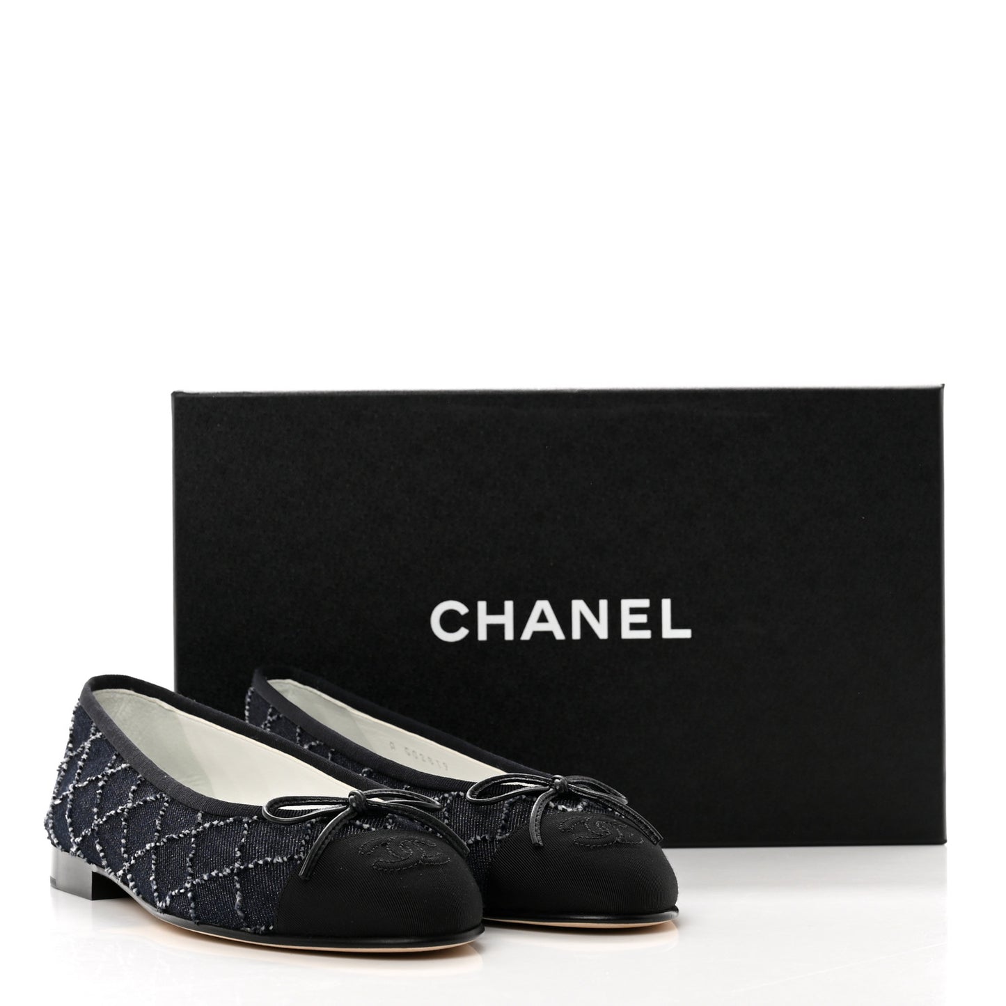 Denim Quilted Grosgrain Cap Toe Ballerina Flats 37 Dark Blue Black