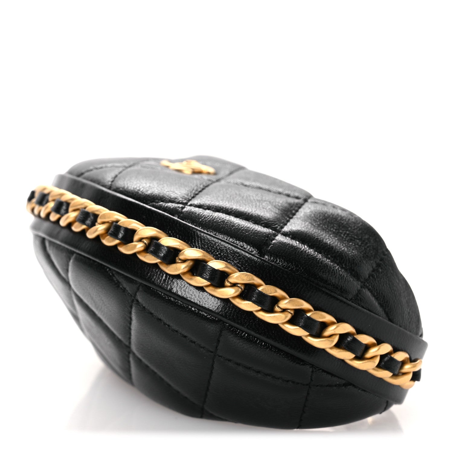 Chanel Shiny Crumpled Lambskin Quilted Chain Around Mini Pouch Black 10 of 10