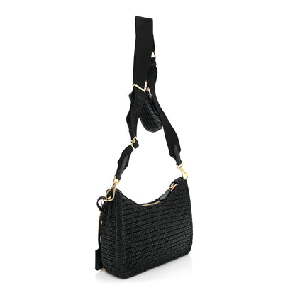Prada Yarn Raffia Effect Crochet Re-Edition 2005 Shoulder Bag Black 3 of 8