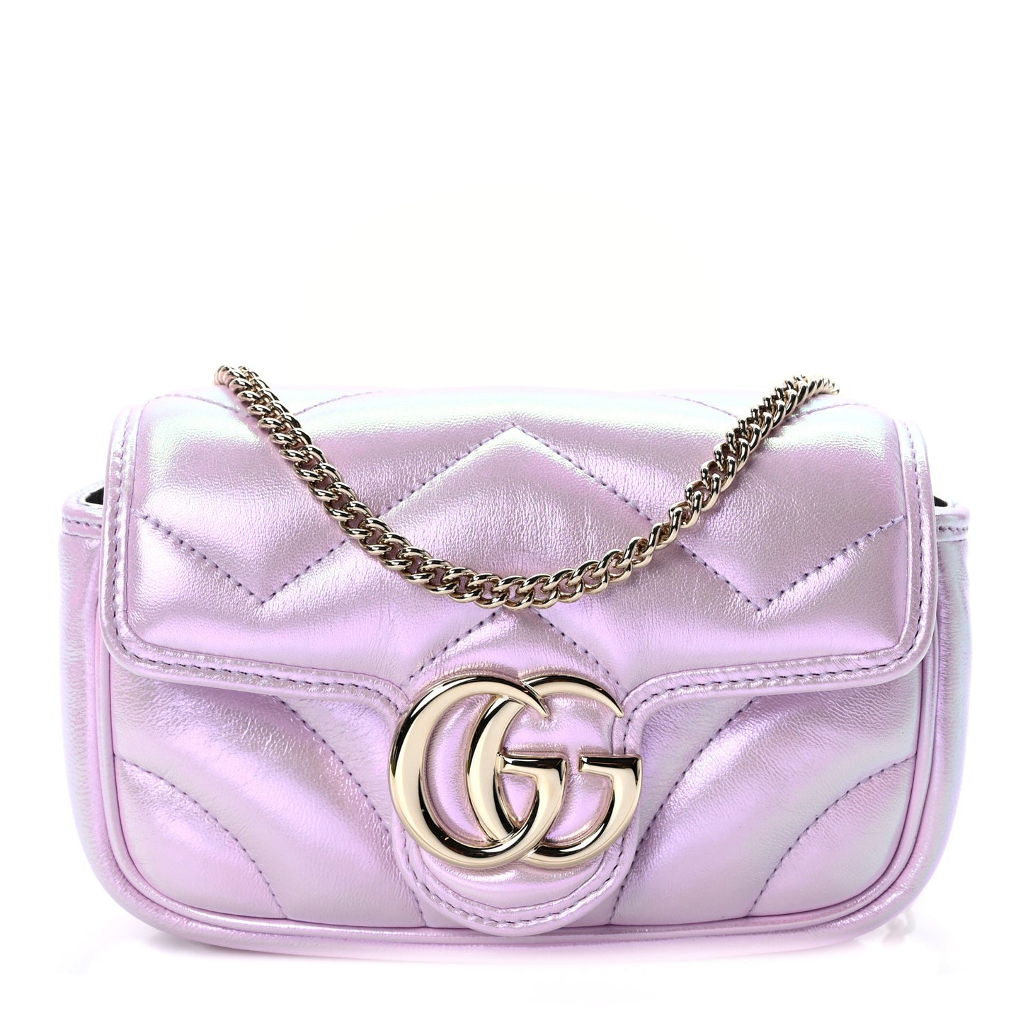 Iridescent Nappa Chevron Matelasse Super Mini GG Marmont Shoulder Bag Iridescent Escape Pink