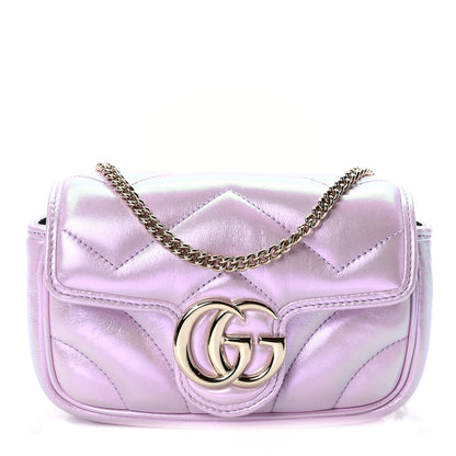 Gucci Iridescent Nappa Chevron Matelasse Super Mini GG Marmont Shoulder Bag Iridescent Escape Pink 1 of 10
