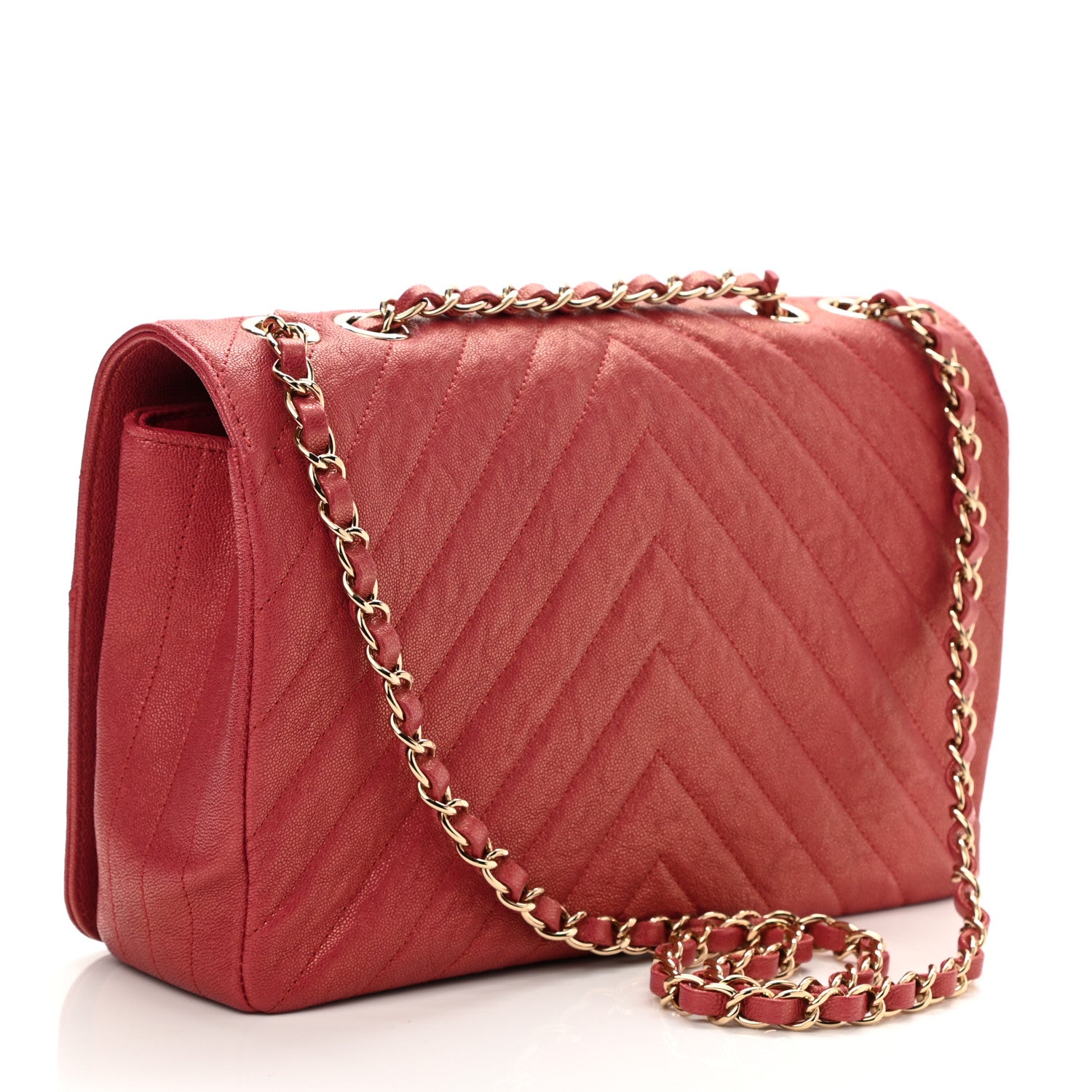 Chanel Metallic Caviar Chevron Quilted Medium Statement Flap Dark Pink 3 of 10