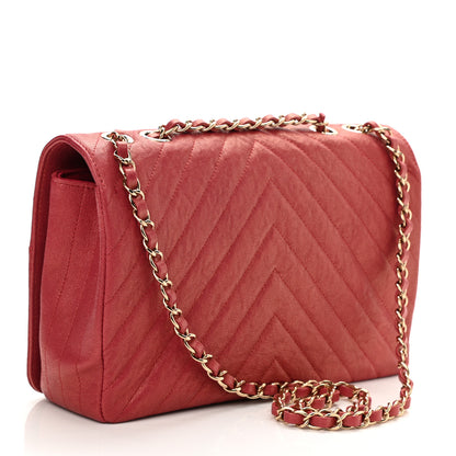 Chanel Metallic Caviar Chevron Quilted Medium Statement Flap Dark Pink 3 of 10