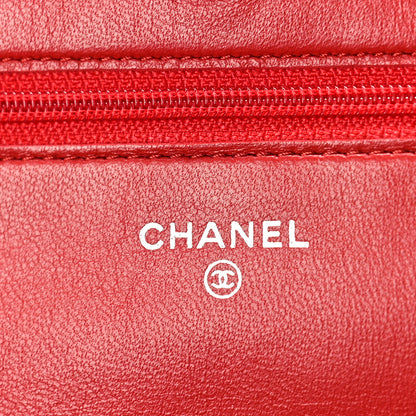Chanel Lambskin Quilted Wallet On Chain WOC Red 6 of 9