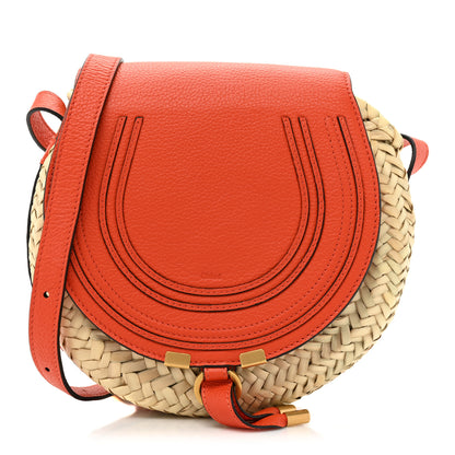 Chloe Raffia Calfskin Marcie Basket Small Marcie Round Crossbody Bag Orange Fizz 1 of 9
