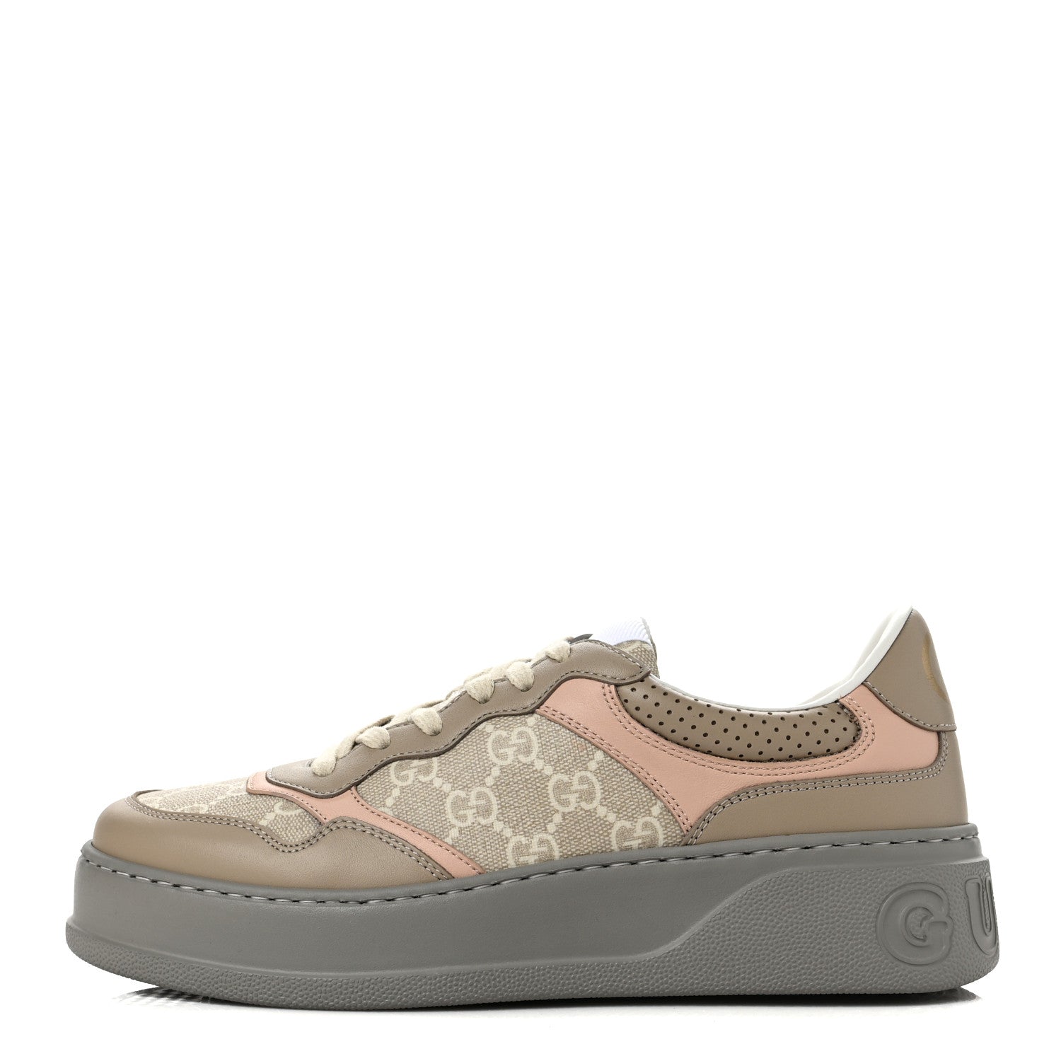 Gucci Calfskin GG Supreme Monogram Perforated Womens Platform 55mm Sneakers 39.5 Apricot Pink Beige Grey 1 of 9