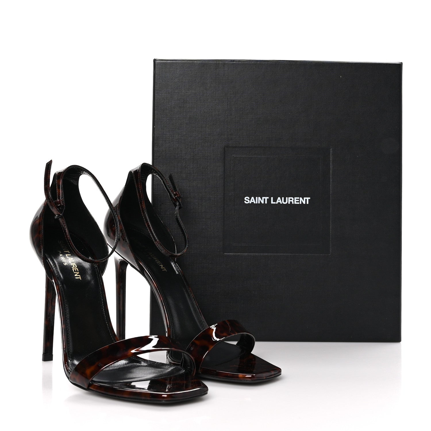 Saint Laurent Patent Calfskin Amber 105 Ankle Strap Sandals 40 Tortoiseshell 8 of 8