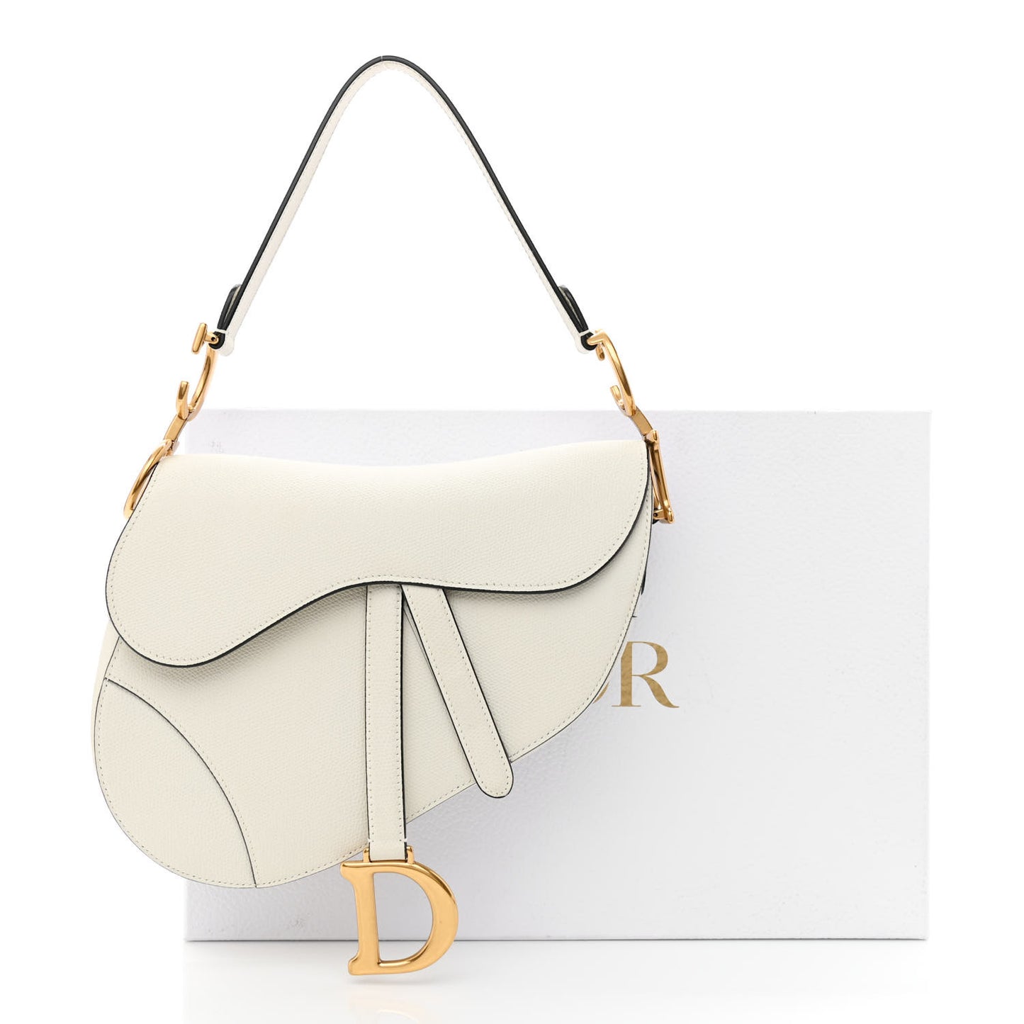 Grained Calfskin Saddle Bag White