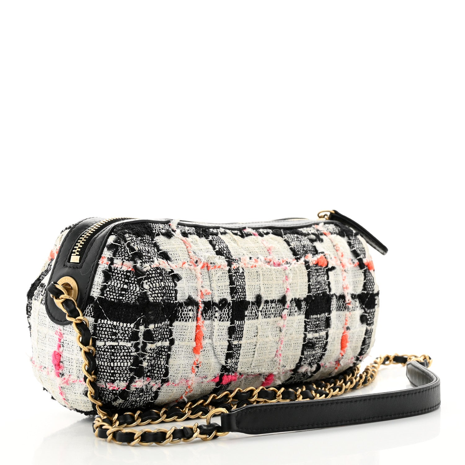 Chanel Tweed Calfskin Signe Bowling Bag White Black 3 of 11