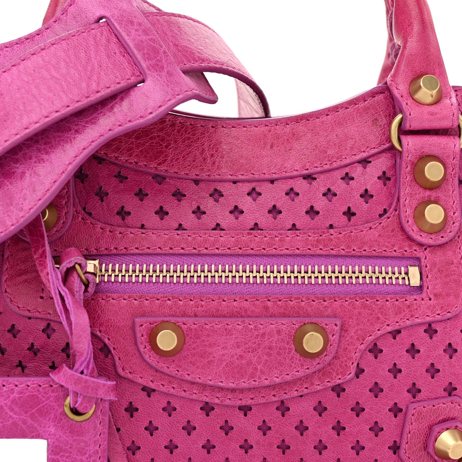 Balenciaga Agneau Laser Cut Cross Classic Gold Hardware Mini City Cyclamen 8 of 14