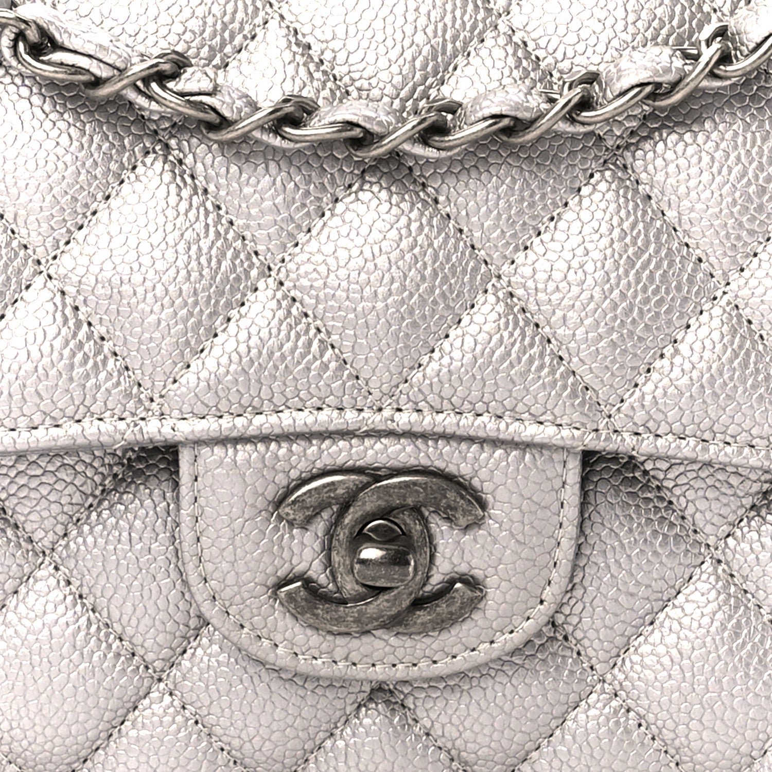 Chanel Metallic Caviar Quilted Medium Double Flap Silver 9 of 11
