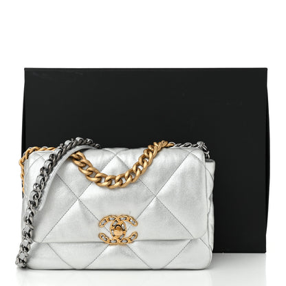 Chanel Metallic Lambskin Quilted Medium Chanel 19 Flap Silver 11 of 11