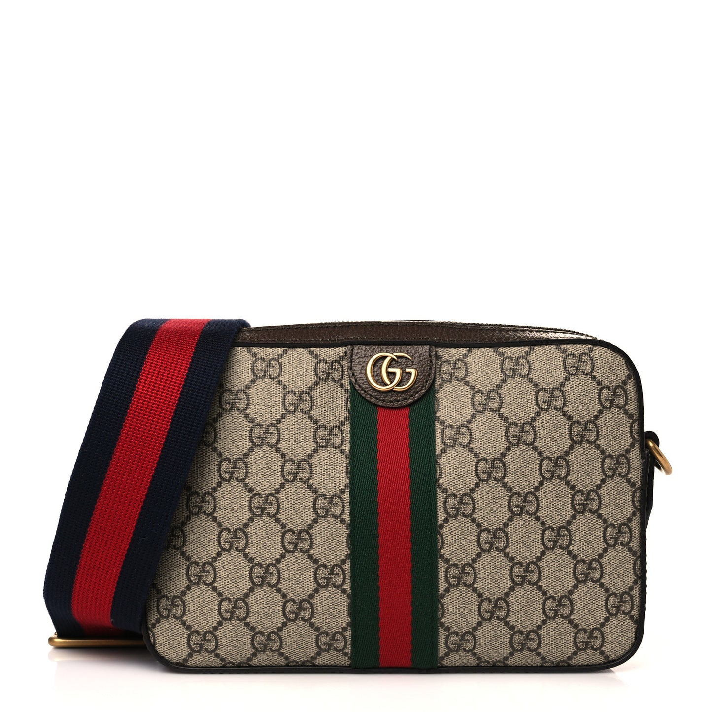 GG Supreme Monogram Textured Dollar Calfskin Web Ophidia Wristlet Shoulder Bag Beige Ebony New Acero