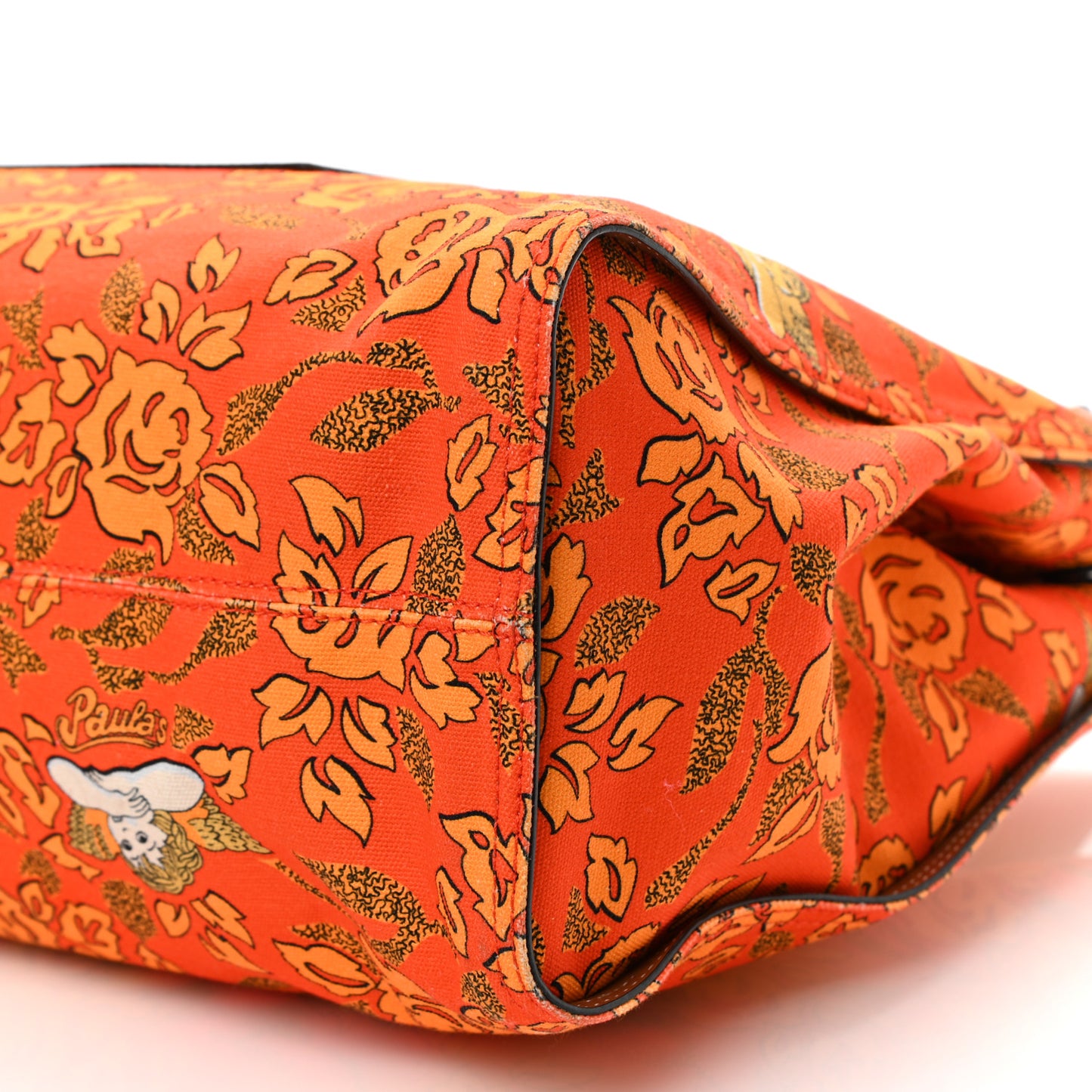 Canvas Calfskin Ibiza Floral Print Paulas Tote Orange