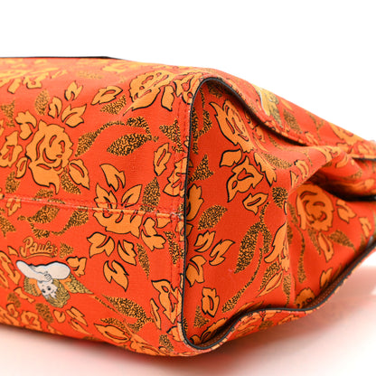 Loewe Canvas Calfskin Ibiza Floral Print Paulas Tote Orange 9 of 9