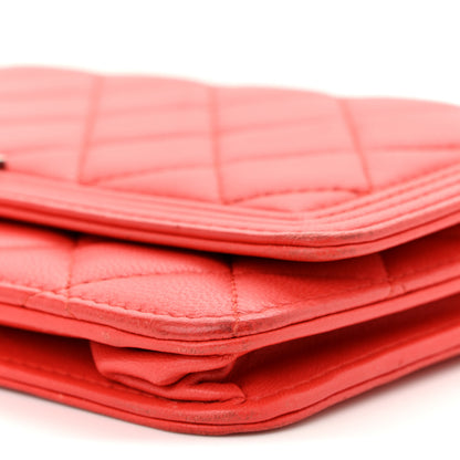 Chanel Lambskin Quilted Boy Wallet On Chain WOC Red 10 of 12