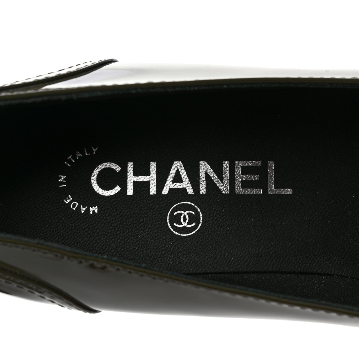Patent Calfskin Camellia CC Cap Toe Pumps 36.5 Green Black