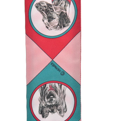 Hermes Silk Colliers Et Chiens Twilly Framboise Vert Rose 3 of 4