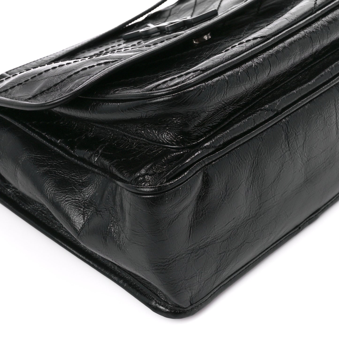Crinkled Calfskin Matelasse Monogram Medium Niki Chain Satchel Black