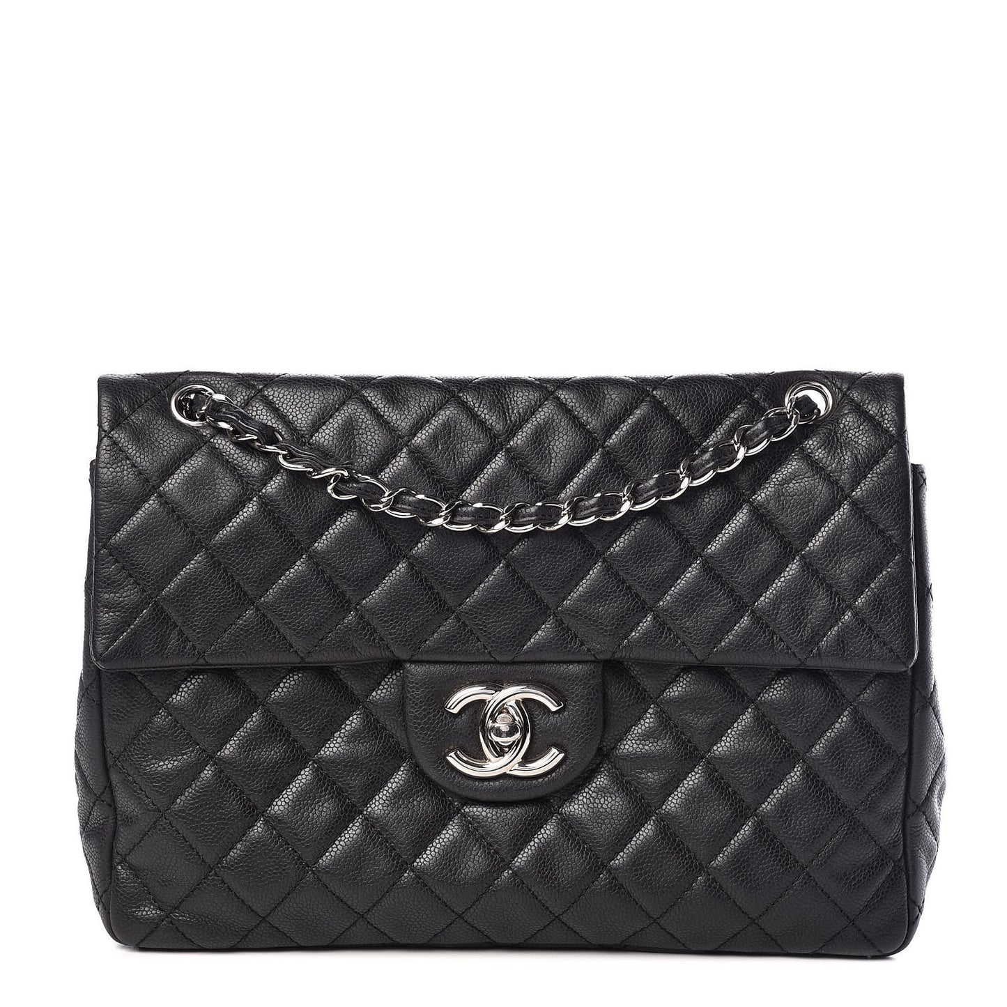Washed Caviar Quilted Maxi Single Flap Black