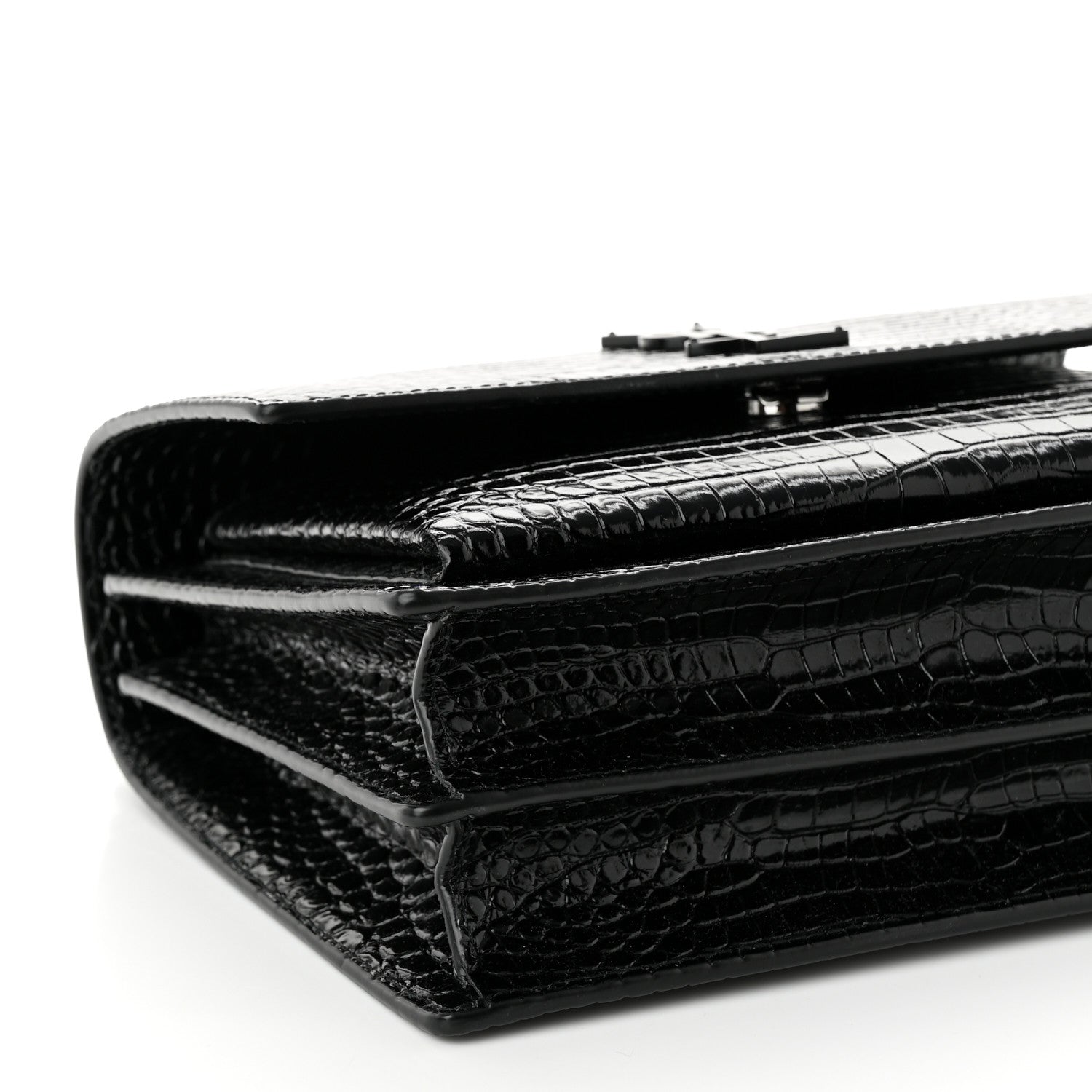 Saint Laurent Calfskin Crocodile Embossed Medium Monochrome Monogram Sunset Black 9 of 11