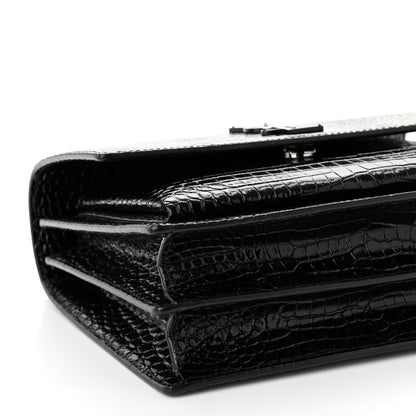 Saint Laurent Calfskin Crocodile Embossed Medium Monochrome Monogram Sunset Black 9 of 11