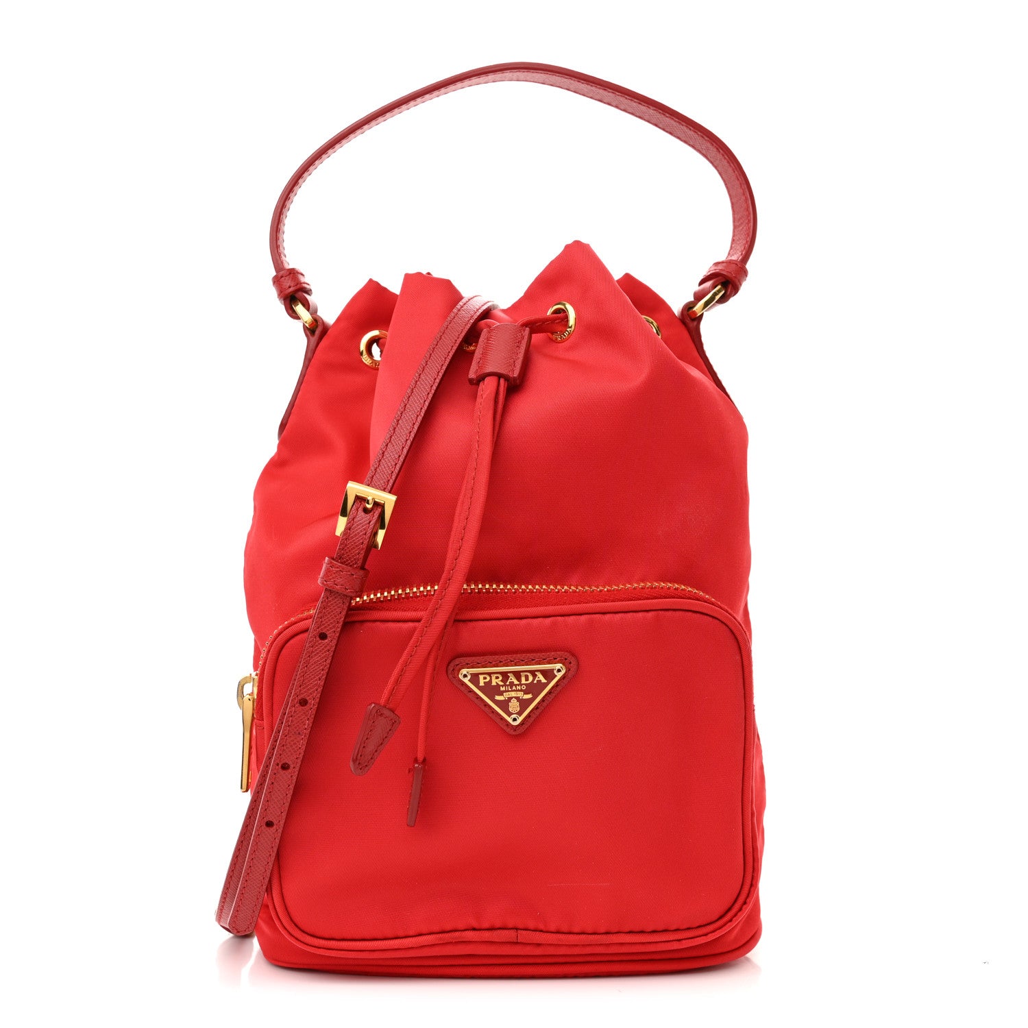 Prada Saffiano Tessuto Nylon Mini Bucket Crossbody Bag Fuoco 1 of 11