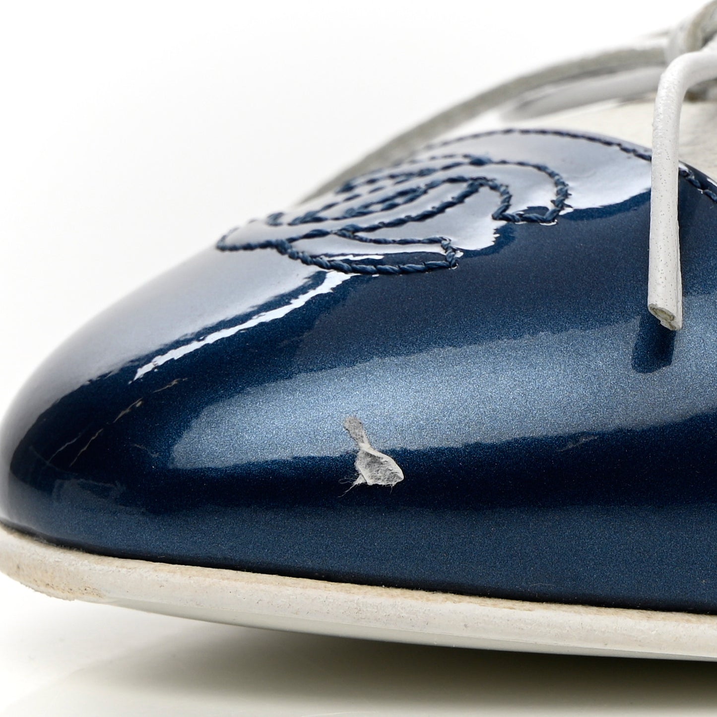 Calfskin Patent CC Cap Toe Ballerina Flats 37.5 White Blue