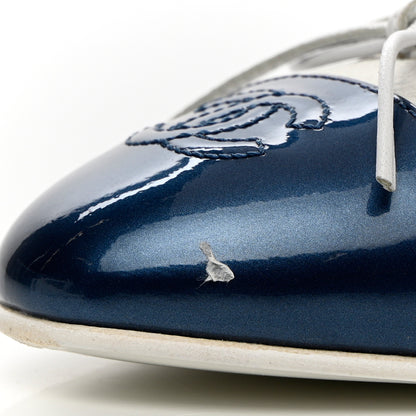 Chanel Calfskin Patent CC Cap Toe Ballerina Flats 37.5 White Blue 12 of 14