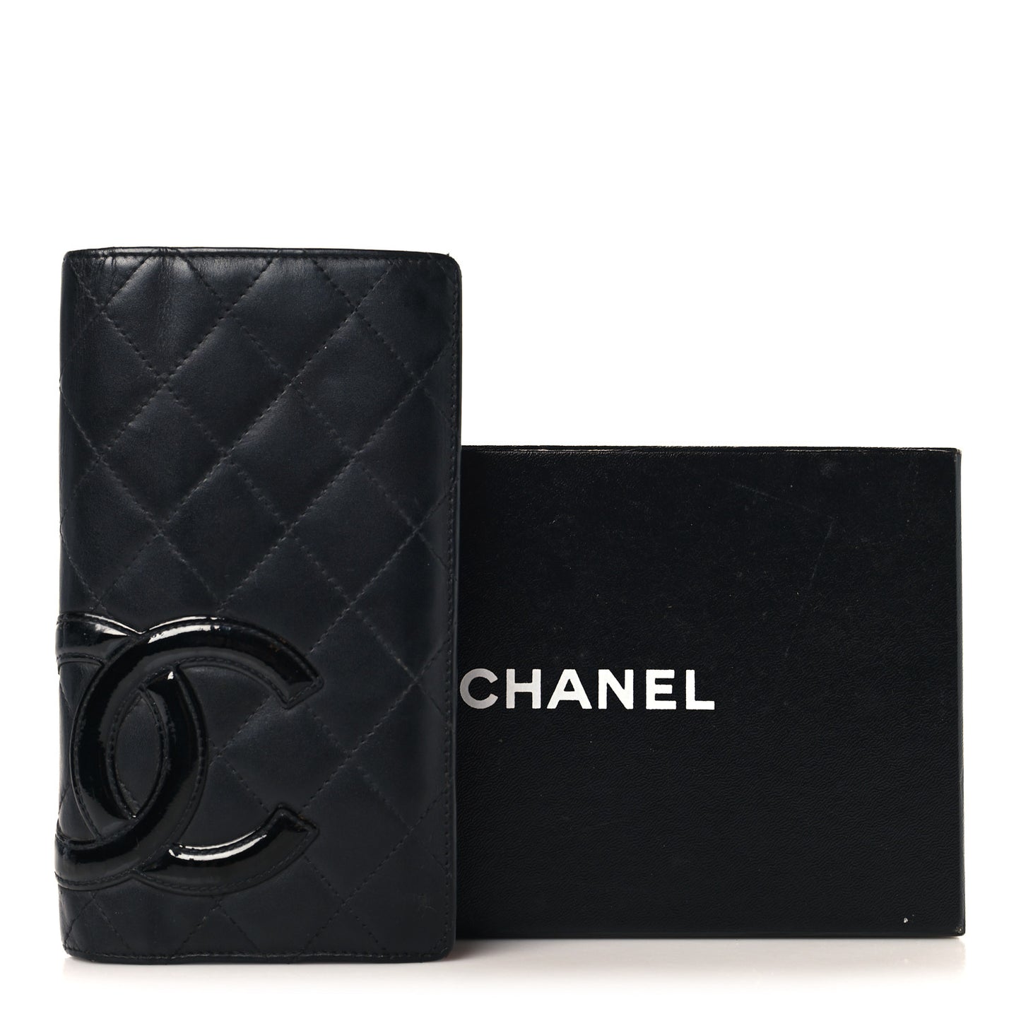 Calfskin Quilted Cambon Yen Wallet Black