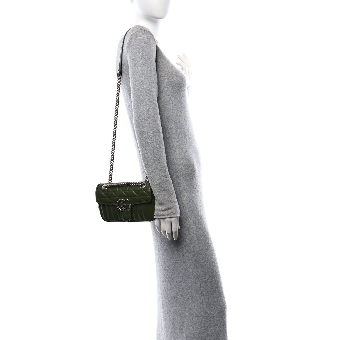 Calfskin Matelasse Aria Mini GG Marmont Shoulder Bag Military Wood