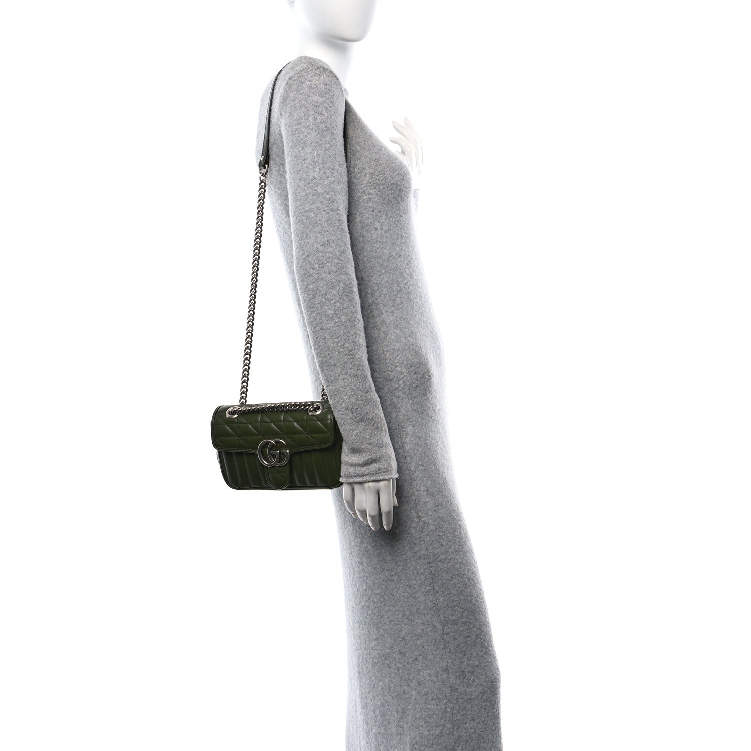 Gucci Calfskin Matelasse Aria Mini GG Marmont Shoulder Bag Military Wood 2 of 10