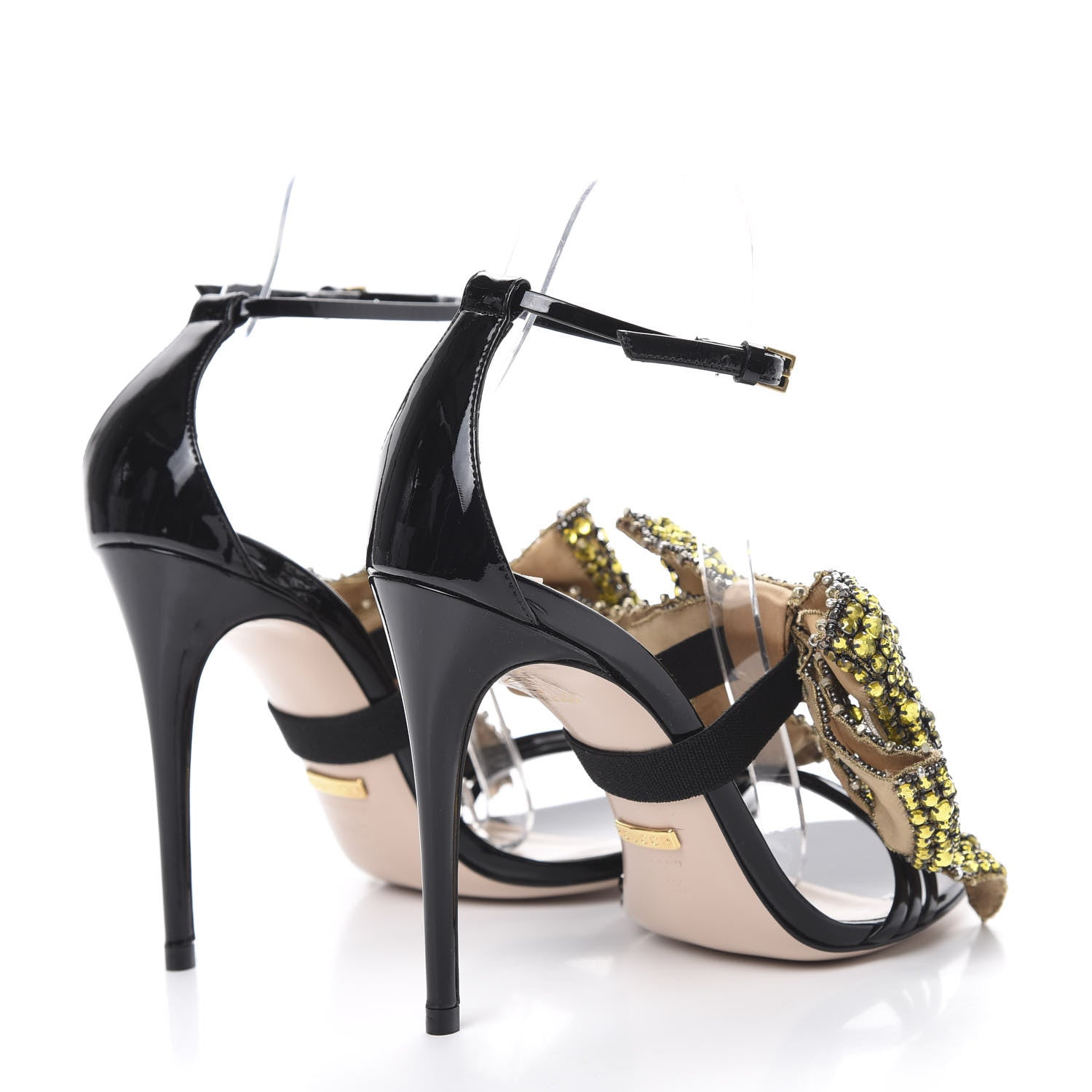 Gucci Patent Crystal Removable Bow Sandals 36.5 Black 4 of 10
